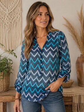 💙🌊 A.N.A Blue Chevron Boho Blouse 🌊💙